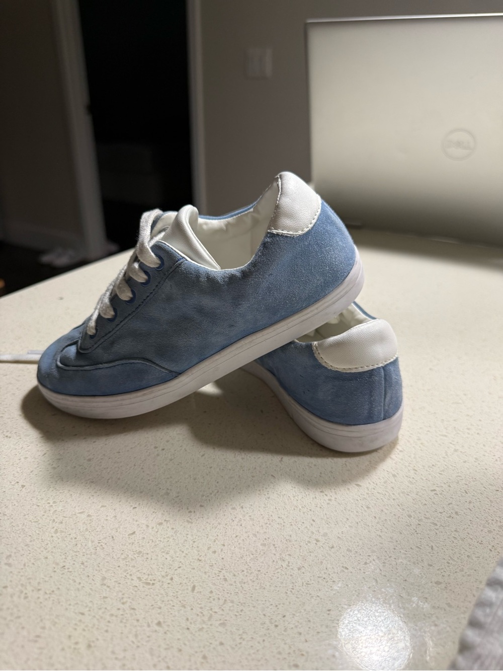 Janie and Jack Light Blue Suede Sneakers with White Trim